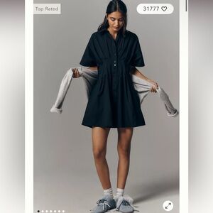 Anthropologie The Tobie Mini Shirt Dress by Exquise Black Size Large